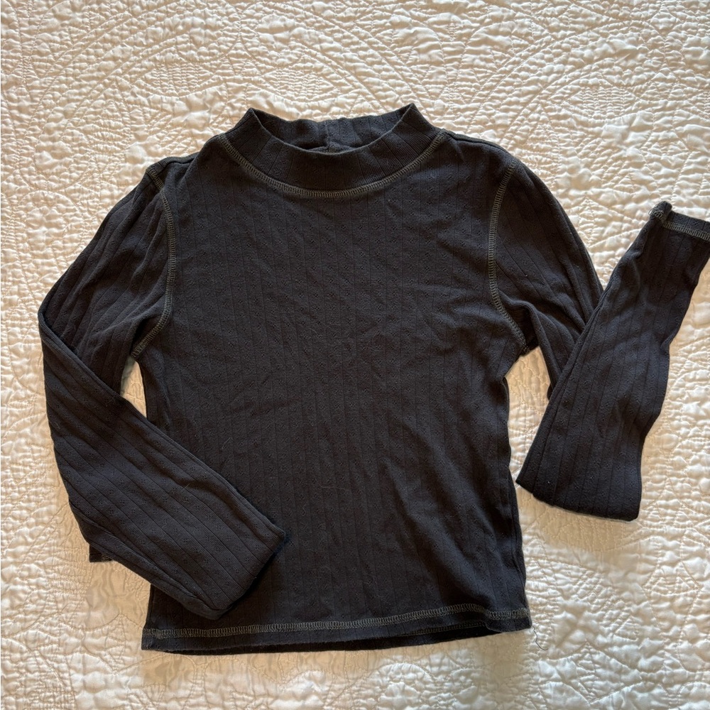 American Eagle Pointelle Black Mock Neck Long Sleeve